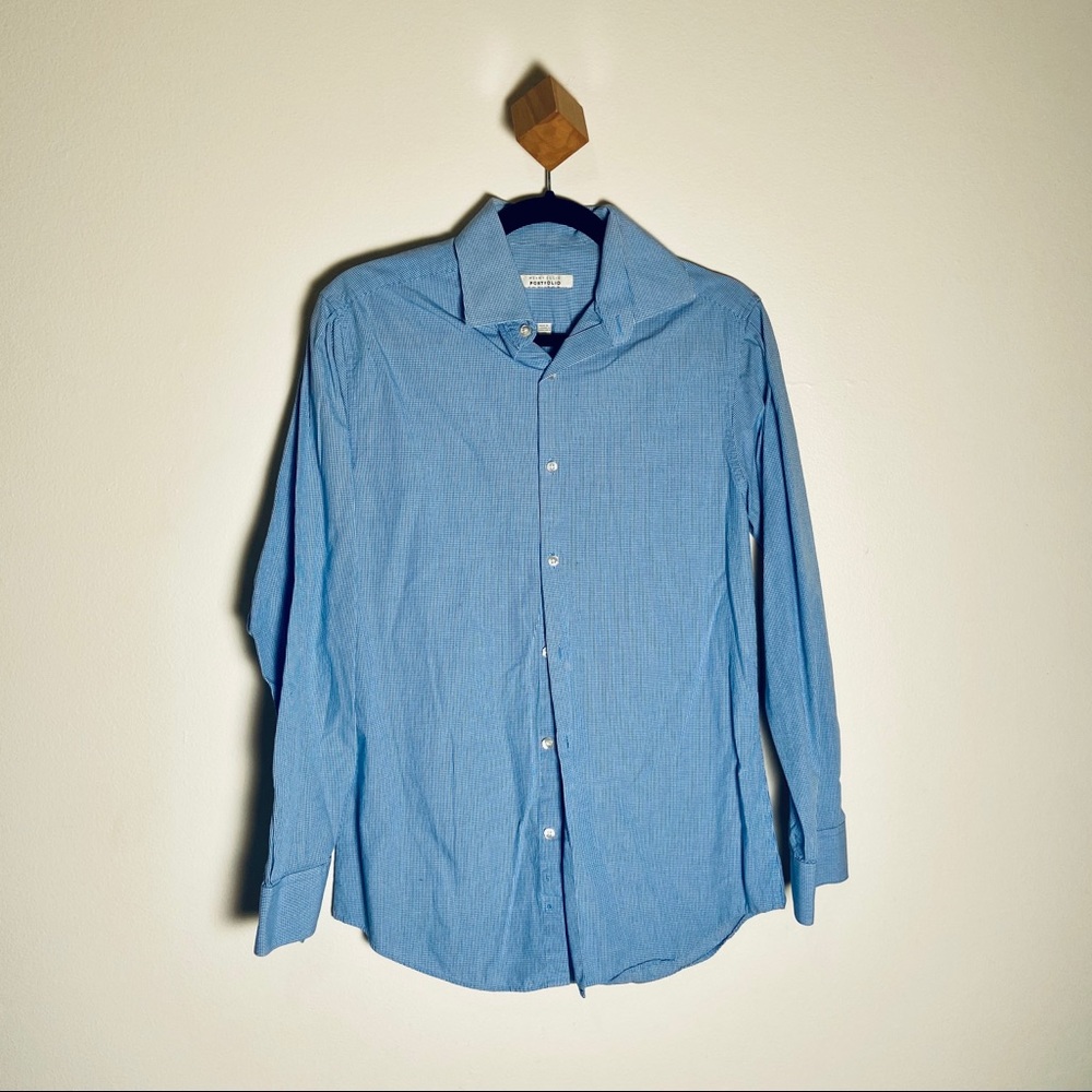 Perry Ellis Portfolio Dress Shirt Blue White